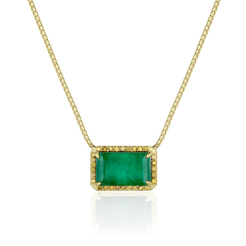 rectangular emerald choker trimmed in yellow diamonds and set in 18k yellow gold <span class='visuallyhidden'>Call, text 323-404-2959 for shop help.</span>
