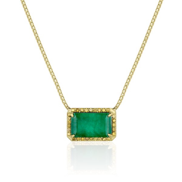 rectangular emerald choker trimmed in yellow diamonds and set in 18k yellow gold <span class='visuallyhidden'>Call, text 323-404-2959 for shop help.</span>