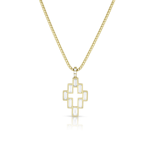 bezel set open cross diamond pendant necklace in yellow gold <span class='visuallyhidden'>Call, text 323-404-2959 for shop help.</span>