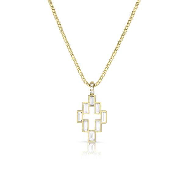 bezel set open cross diamond pendant necklace in yellow gold <span class='visuallyhidden'>Call, text 323-404-2959 for shop help.</span>
