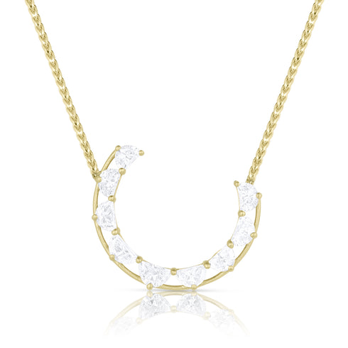 rose cut diamond crescent moon arching pendant necklace in 18k yellow gold <span class='visuallyhidden'>Text, phone 323-404-2959 for shopping help.</span>