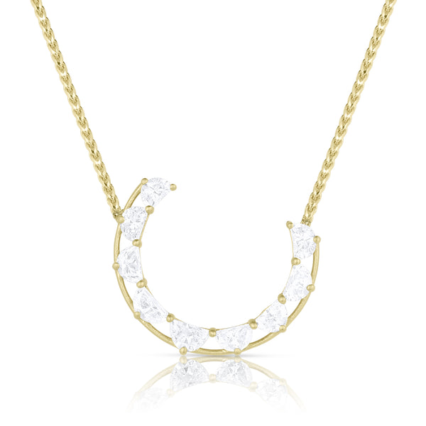 rose cut diamond crescent moon arching pendant necklace in 18k yellow gold <span class='visuallyhidden'>Text, phone 323-404-2959 for shopping help.</span>