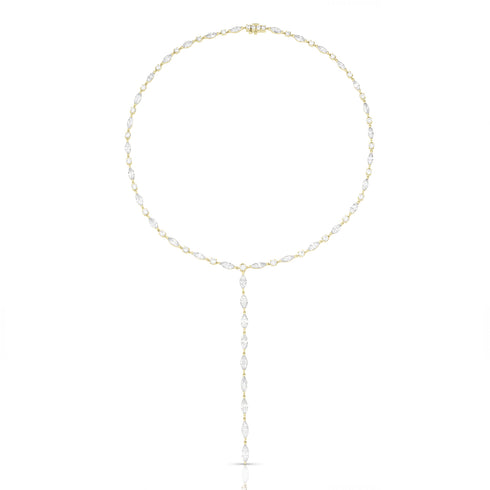 full view of our marquise diamond and 18k yellow gold tennis choker with detachable lariat<span class='visuallyhidden'>; shop help at 760-978-9297.</span>