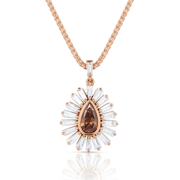 Dominique Cohen cognac diamond and white diamond sunburst pendant necklace <span class='visuallyhidden'>Call, text 323-404-2959 for shop help.</span>