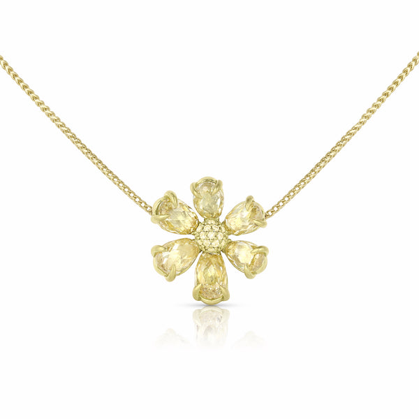 yellow diamond 18k gold briolette flower pendant necklace <span class='visuallyhidden'>Call, text 323-404-2959 for shop help.</span>