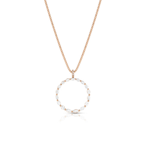 marquise diamond tapering halo pendant necklace in 18k rose gold<span class='visuallyhidden'>; shop help at 760-978-9297.</span>