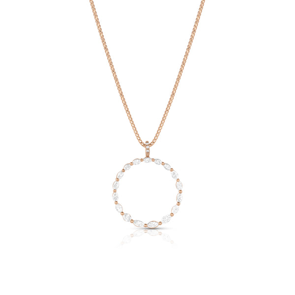 marquise diamond tapering halo pendant necklace in 18k rose gold<span class='visuallyhidden'>; shop help at 760-978-9297.</span>