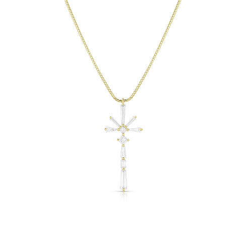 one of a kind tapered diamonds narrow cross pendant necklace in 18k gold<span class='visuallyhidden'>; shop help at 760-978-9297.</span>