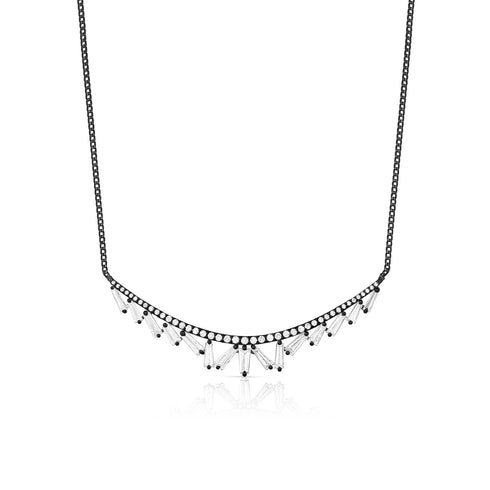 petite diamond feather bar layering choker, <br>in 18k black gold, <br>18 inch (adjustable), <br>1.59ct