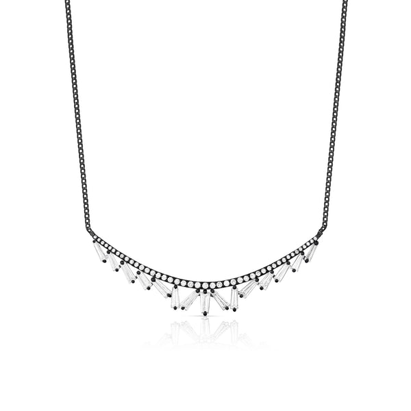 petite diamond feather bar layering choker, <br>in 18k black gold, <br>18 inch (adjustable), <br>1.59ct
