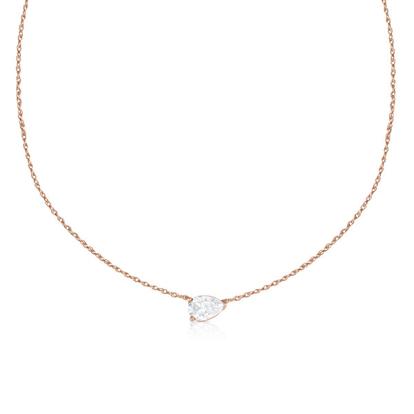 diamond east-west pear-cut delicate choker,<br>in 18k rose gold, <br>18 inch (adjustable), <br>0.5ct