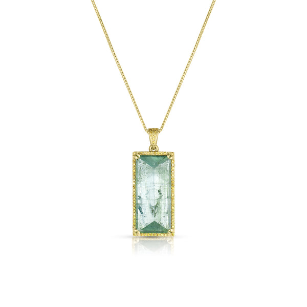 Dominique Cohen tranquility cut aquamarine pendant necklace with yellow diamonds<span class='visuallyhidden'>; shop help at 760-978-9297.</span>