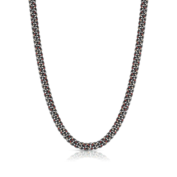 Dominique Cohen ruby, champagne diamond, and white diamond blackened sterling silver curb chain<span class='visuallyhidden'>; shop help at 760-978-9297.</span>