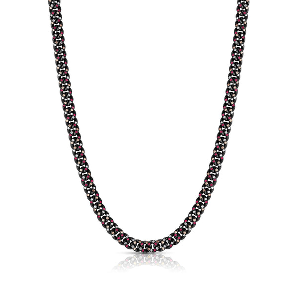 Dominique Cohen ruby, champagne diamond, and white diamond blackened sterling silver curb chain<span class='visuallyhidden'>; shop help at 760-978-9297.</span>