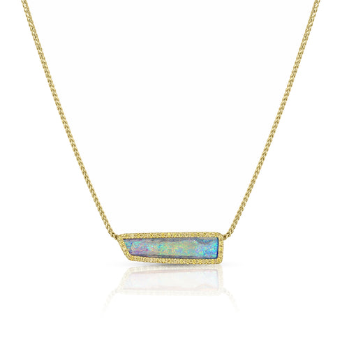 australian opal, yellow diamond east-west bar necklace,<br>in 18k yellow gold,<br>18 inch (adjustable)