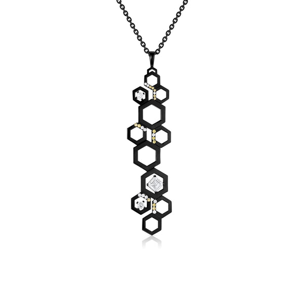 Dominique Cohen blackened sterling and diamond grande honeycomb pendant necklace<span class='visuallyhidden'>; shop help at 760-978-9297.</span>