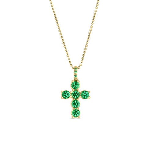 emerald petite milgrain cross pendant necklace,<br>in 14k + 18k yellow gold, <br>22 inch (adjustable)
