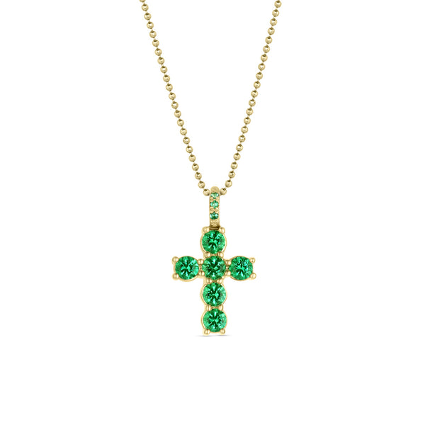 emerald petite milgrain cross pendant necklace,<br>in 14k + 18k yellow gold, <br>22 inch (adjustable)