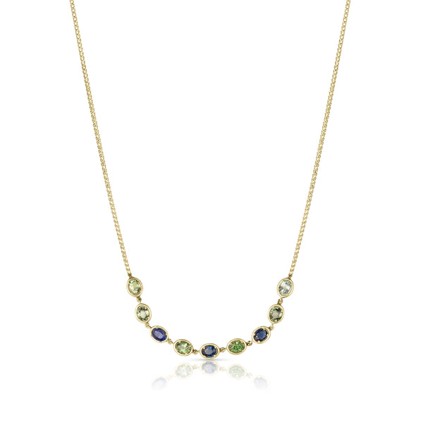 Dominique Cohen ombre green-to-blue sapphire ovals bezel bar layering choker in yellow gold<span class='visuallyhidden'>; shop help at 760-978-9297.</span>