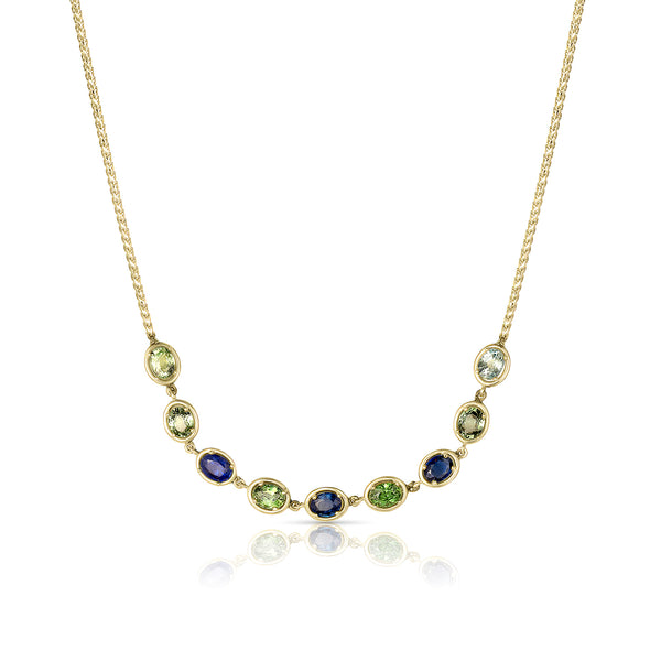 Dominique Cohen ombre green-to-blue sapphire ovals bezel bar layering choker in yellow gold<span class='visuallyhidden'>; shop help at 760-978-9297.</span>