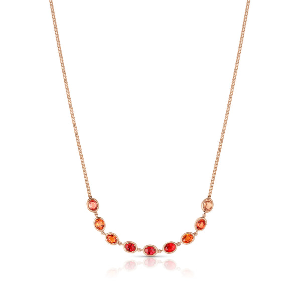 Dominique Cohen ombre orange sapphire oval bezels 18in layering choker in 18k rose gold<span class='visuallyhidden'>; shop help at 760-978-9297.</span>