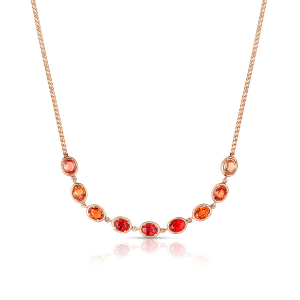 Dominique Cohen ombre orange sapphire oval bezels 18in layering choker in 18k rose gold<span class='visuallyhidden'>; shop help at 760-978-9297.</span>