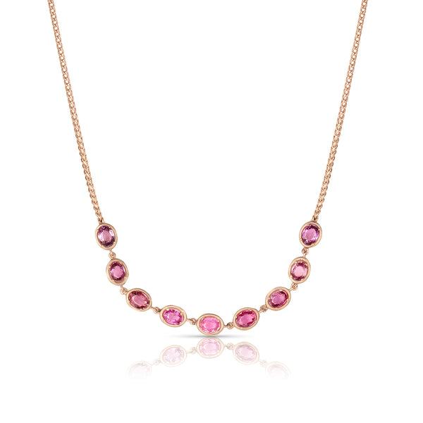 Dominique Cohen ombre pink sapphire ovals bezel bar layering choker in rose gold<span class='visuallyhidden'>; shop help at 760-978-9297.</span>