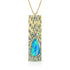 Dominique Cohen one-of-a-kind Australian opal, emerald, blue diamond, pink sapphire vertical bar pendant necklace in 18k gold<span class='visuallyhidden'>; shop help at 760-978-9297.</span>