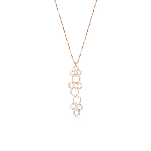 Dominique Cohen pavé diamond petite honeycomb north-south pendant necklace in rose gold<span class='visuallyhidden'>; shop help at 760-978-9297.</span>