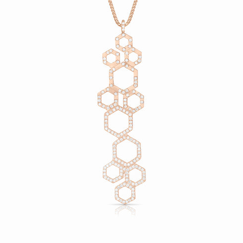 Dominique Cohen petite honeycomb north-south pendant necklace with diamond pave, in rose gold<span class='visuallyhidden'>; shop help at 760-978-9297.</span>