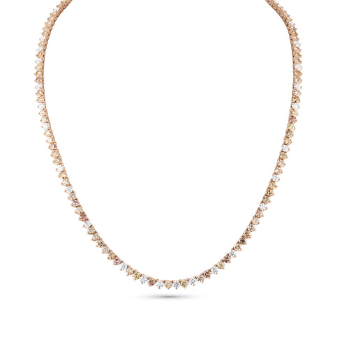 Dominique Cohen natural fancy diamond tennis necklace in mixed hues of amber to champagne with hints of green to white, in 18k rose gold<span class='visuallyhidden'>; shop help at 760-978-9297.</span>