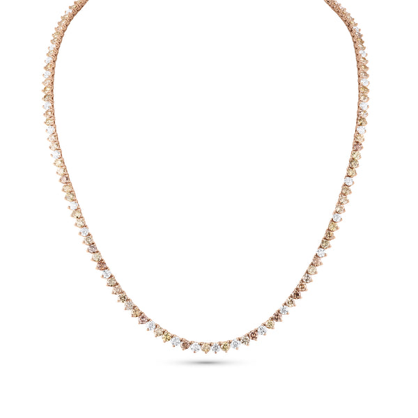 Dominique Cohen natural fancy diamond tennis necklace in mixed hues of amber to champagne with hints of green to white, in 18k rose gold<span class='visuallyhidden'>; shop help at 760-978-9297.</span>