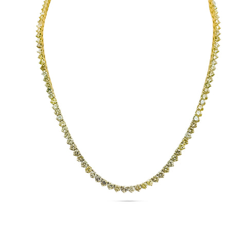 Dominique Cohen natural fancy diamond tennis necklace in mixed hues of greys to green set in 18k yellow gold<span class='visuallyhidden'>; shop help at 760-978-9297.</span>
