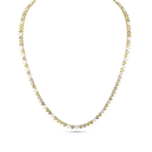 Dominique Cohen natural fancy diamond tennis necklace in mixed hues of greys to green set in 18k yellow gold<span class='visuallyhidden'>; shop help at 760-978-9297.</span>