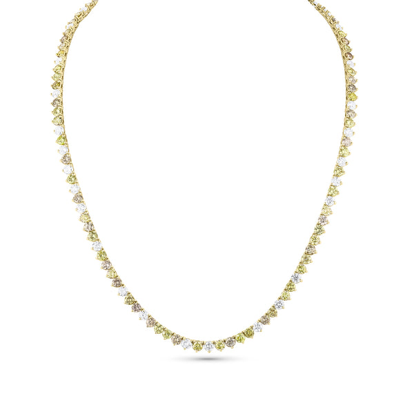 Dominique Cohen natural fancy diamond tennis necklace in mixed hues of greys to green set in 18k yellow gold<span class='visuallyhidden'>; shop help at 760-978-9297.</span>