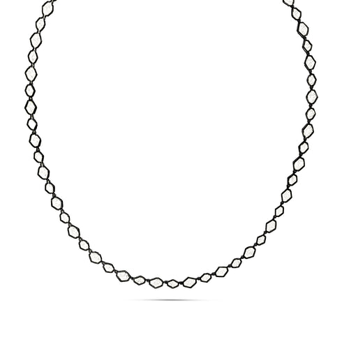 Dominique Cohen elongated hexagon petite tennis necklace in 18k black gold<span class='visuallyhidden'>; shop help at 760-978-9297.</span>