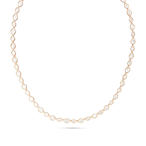 Dominique Cohen elongated hexagon petite tennis necklace in 18k rose gold<span class='visuallyhidden'>; shop help at 760-978-9297.</span>