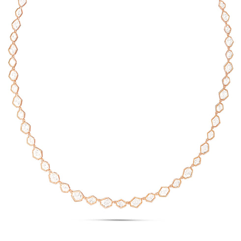 Dominique Cohen elongated hexagon petite tennis necklace in 14k rose gold<span class='visuallyhidden'>; shop help at 760-978-9297.</span>