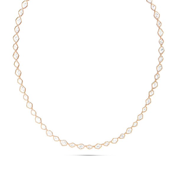 Dominique Cohen elongated hexagon petite tennis necklace in 18k rose gold<span class='visuallyhidden'>; shop help at 760-978-9297.</span>