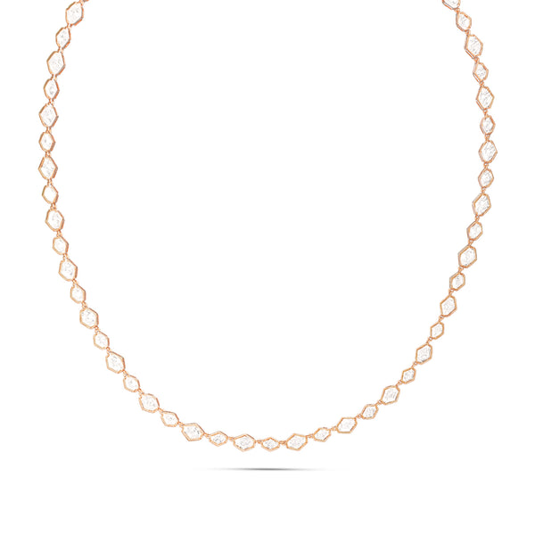 Dominique Cohen elongated hexagon petite tennis necklace in 18k rose gold<span class='visuallyhidden'>; shop help at 760-978-9297.</span>