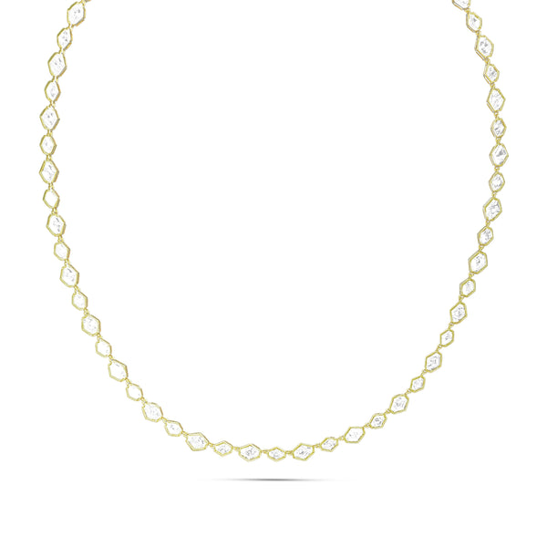 Dominique Cohen elongated hexagon petite tennis necklace in 18k yellow gold<span class='visuallyhidden'>; shop help at 760-978-9297.</span>