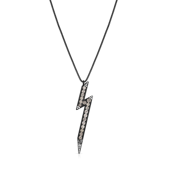 Dominique Cohen lightning bold grey and white diamond pendant necklace in 18k black gold<span class='visuallyhidden'>; shop help at 760-978-9297.</span>