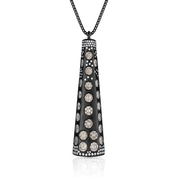 Dominique Cohen one-of-a-kind grey diamond, white diamond pendulum pendant necklace 18k black gold<span class='visuallyhidden'>; shop help at 760-978-9297.</span>