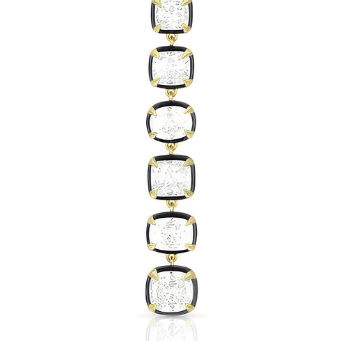 up close, a dance of high-quality diamonds with black and yellow golds<span class='visuallyhidden'>; shop help at 760-978-9297.</span>