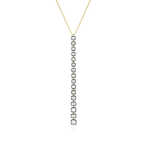 Dominique Cohen one-of-a-kind graduated cushion-cut-diamonds lariat pendant necklace in chic black + yellow golds<span class='visuallyhidden'>; shop help at 760-978-9297.</span>