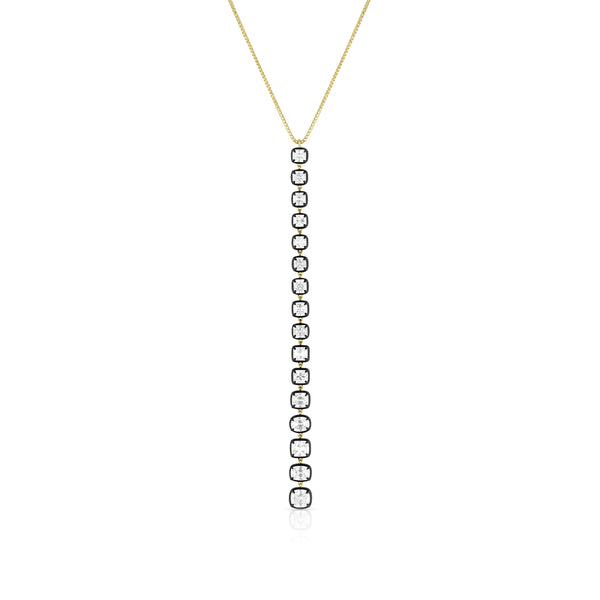 Dominique Cohen one-of-a-kind graduated cushion-cut-diamonds lariat pendant necklace in chic black + yellow golds<span class='visuallyhidden'>; shop help at 760-978-9297.</span>