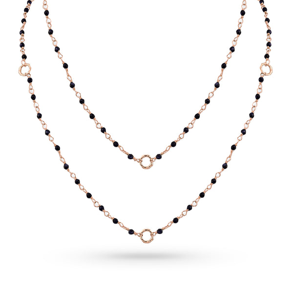 Dominique Cohen 2mm black spinel and 18k rose gold chain with bamboo texture feature links <span class='visuallyhidden'>Call, text 323-404-2959 for shop help.</span>