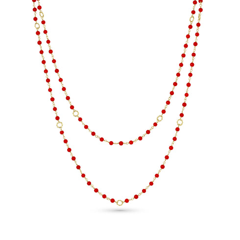 Dominique Cohen red coral delicate chain necklace, in 18k yellow gold <span class='visuallyhidden'>Call, text 323-404-2959 for shopping help.</span>