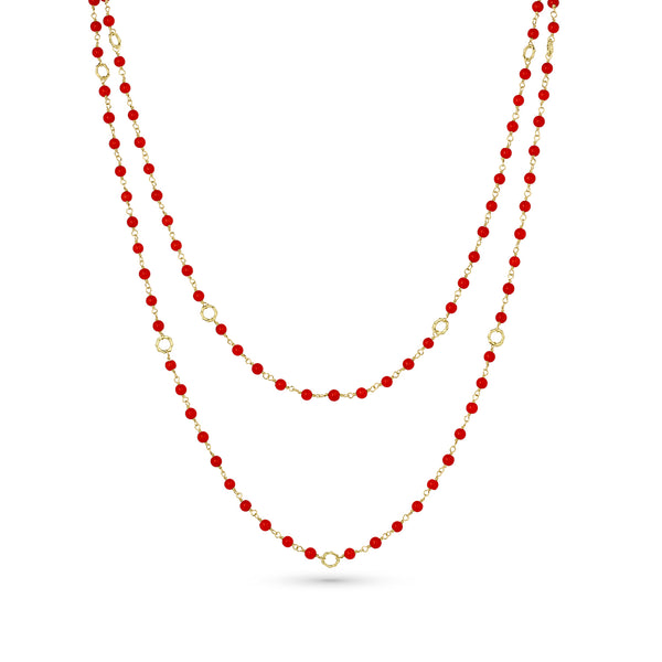Dominique Cohen red coral delicate chain necklace, in 18k yellow gold <span class='visuallyhidden'>Call, text 323-404-2959 for shopping help.</span>