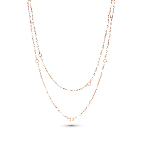Dominique Cohen seed pearl + 18k rose gold 42-inch delicate necklace, hand-made<span class='visuallyhidden'>; shop help at 760-978-9297.</span>
